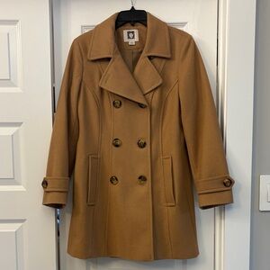 Camel Wool Double-Breasted Peacoat Large L